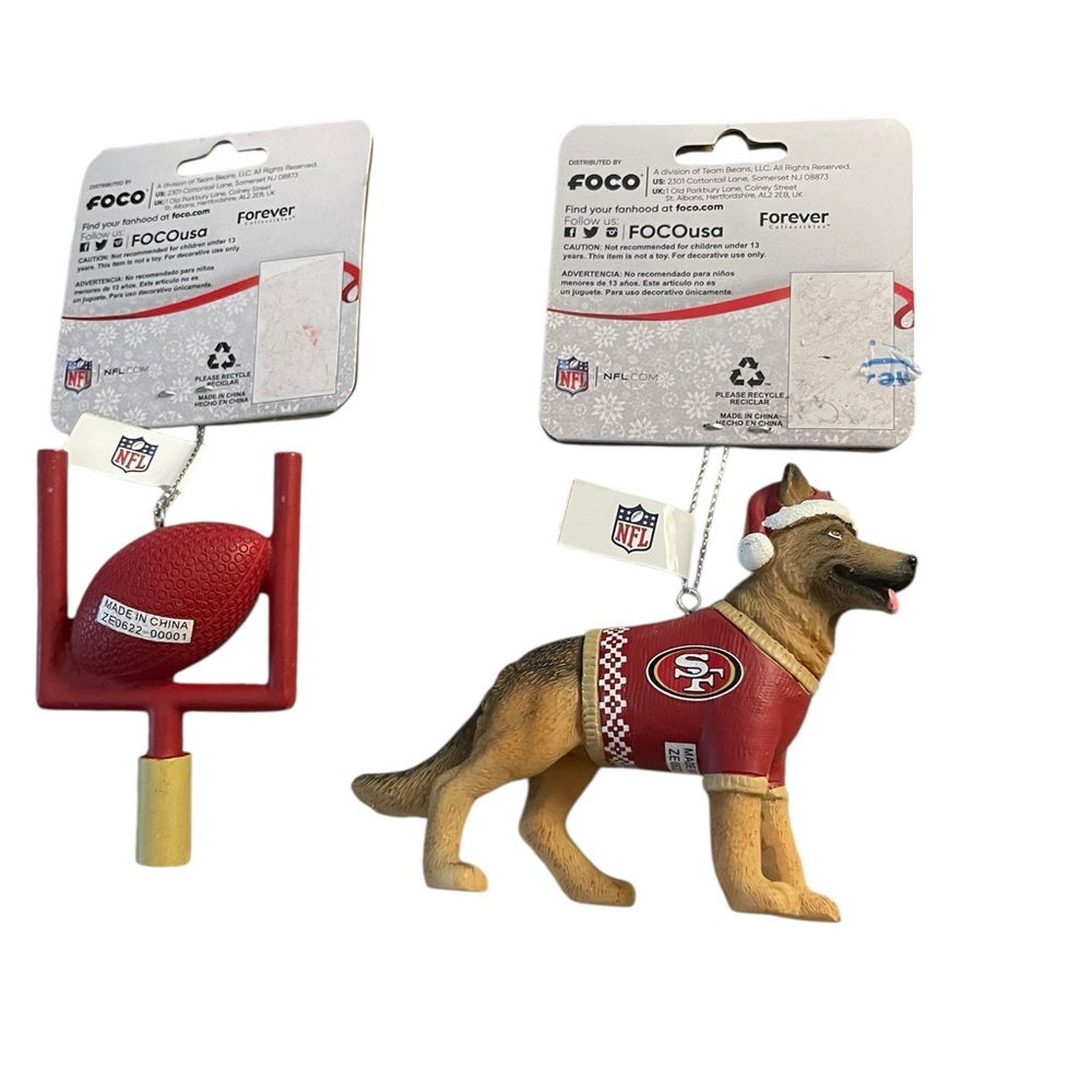 San Francisco 49ers Red Dog & Football Ornament Set NWT - Picture 2 of 2